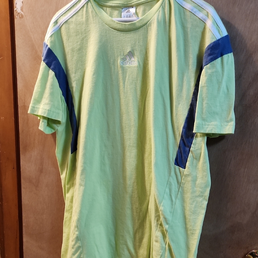 Adidas Men's Lime and Navy Short Sleeve Tee
